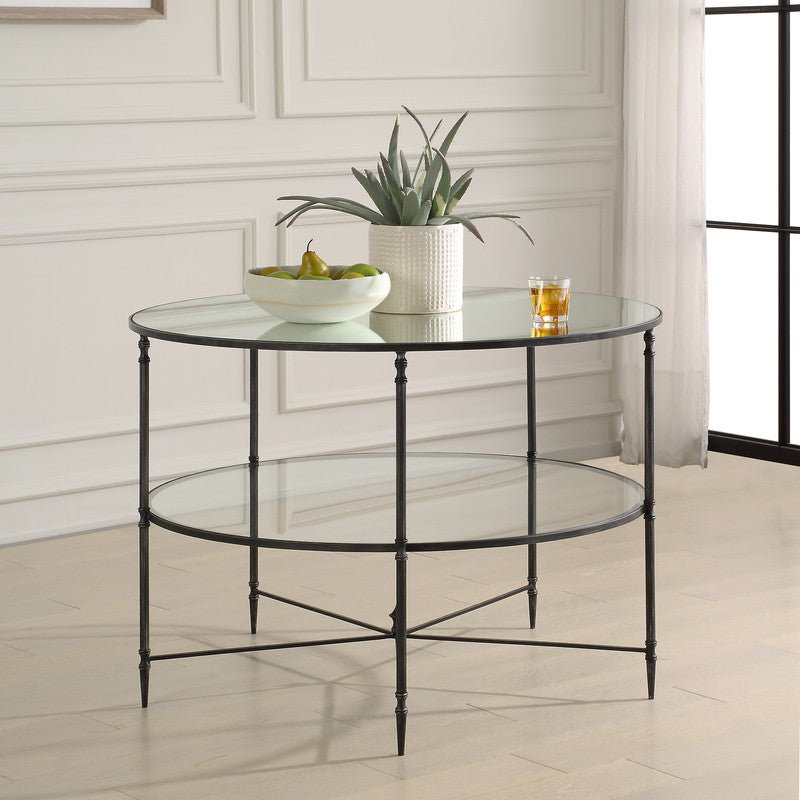 Henzler 106 W x 76 H x 106 D Round Coffee Table with Mirror Top - Al Rugaib Furniture