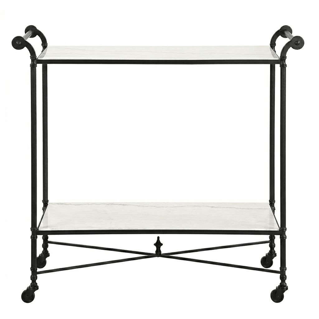 Henzler 106 W x 95 H x 45 D Black Bar Cart Table with Marble Top Serving Carts| Uttermost