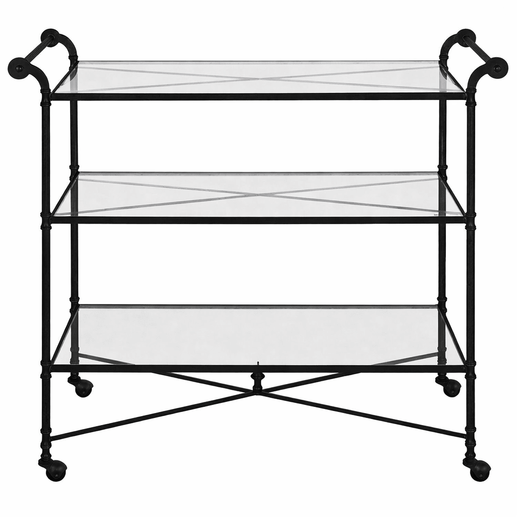 Henzler 106 W x 95 H x 45 D Black Bar Cart with Mirror Top Serving Carts| Uttermost