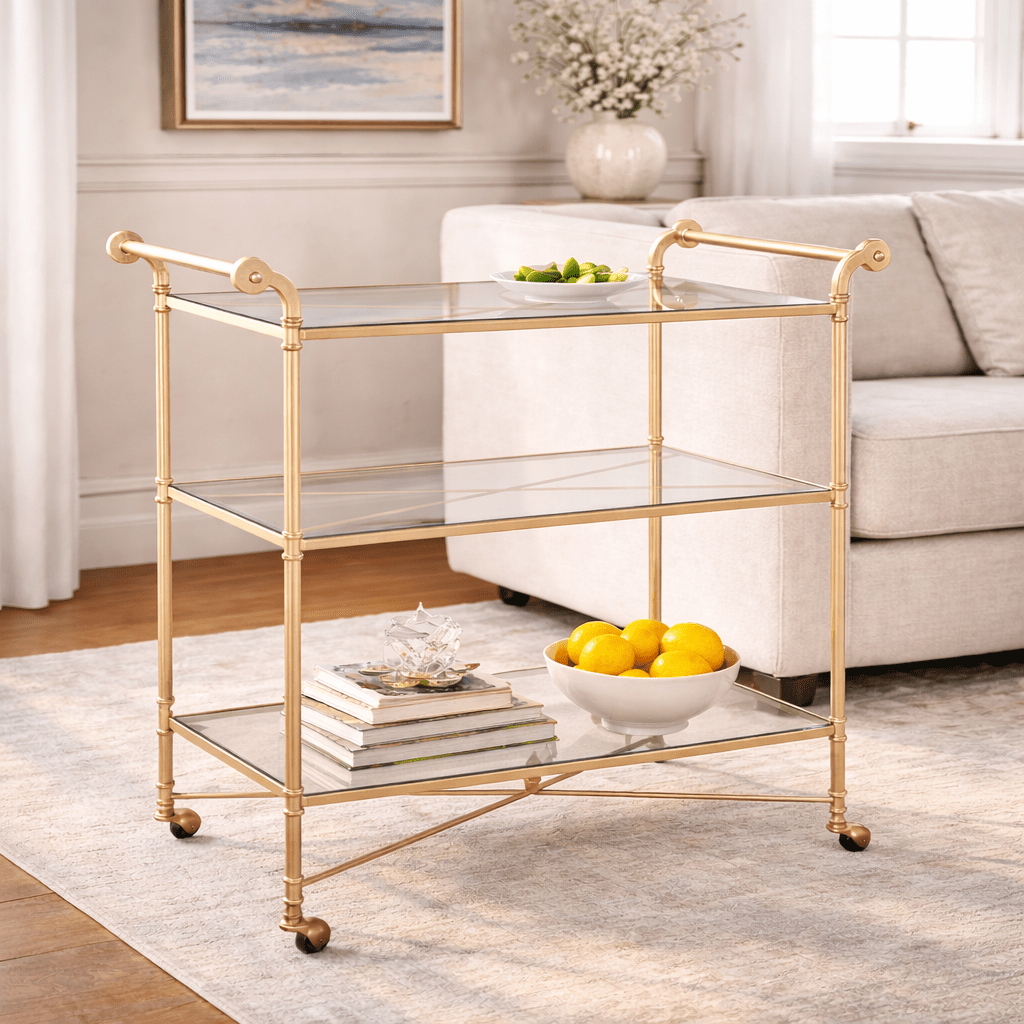 Henzler 106 W x 95 H x 45 D Champagne Bar Cart with Mirror Top Serving Carts| Uttermost
