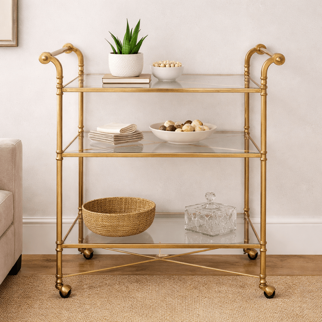 Henzler 106 W x 95 H x 45 D Gold Bar Cart with Mirror Top Serving Carts| Uttermost