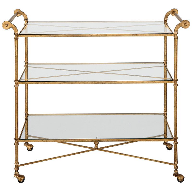 Henzler 106 W x 95 H x 45 D Gold Bar Cart with Mirror Top Serving Carts| Uttermost