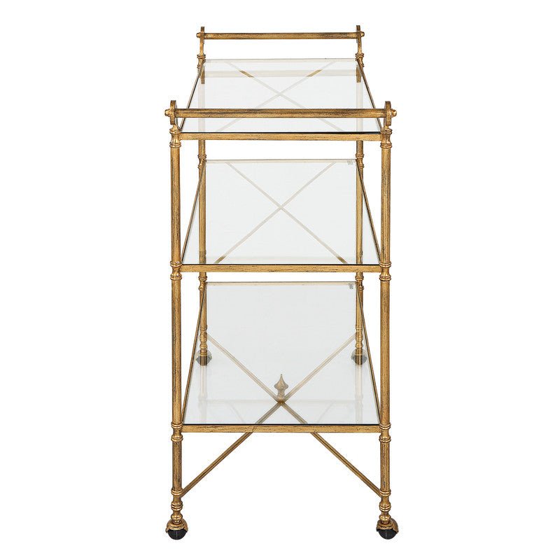 Henzler 106 W x 95 H x 45 D Gold Bar Cart with Mirror Top Serving Carts| Uttermost