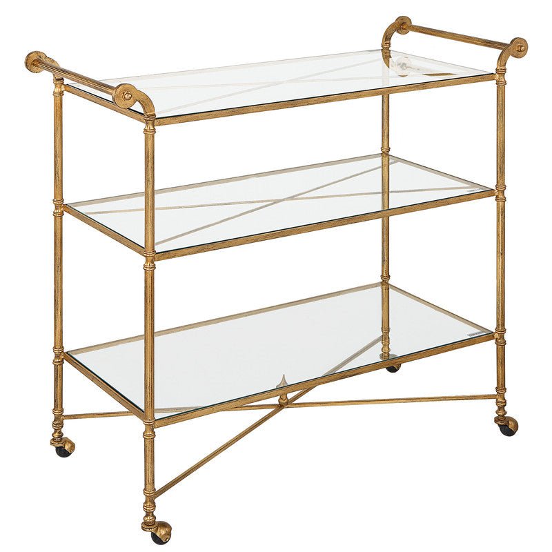 Henzler 106 W x 95 H x 45 D Gold Bar Cart with Mirror Top Serving Carts| Uttermost
