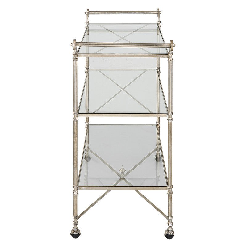 Henzler 106 W x 95 H x 45 D Silver Bar Cart with Mirror Top Serving Carts| Uttermost