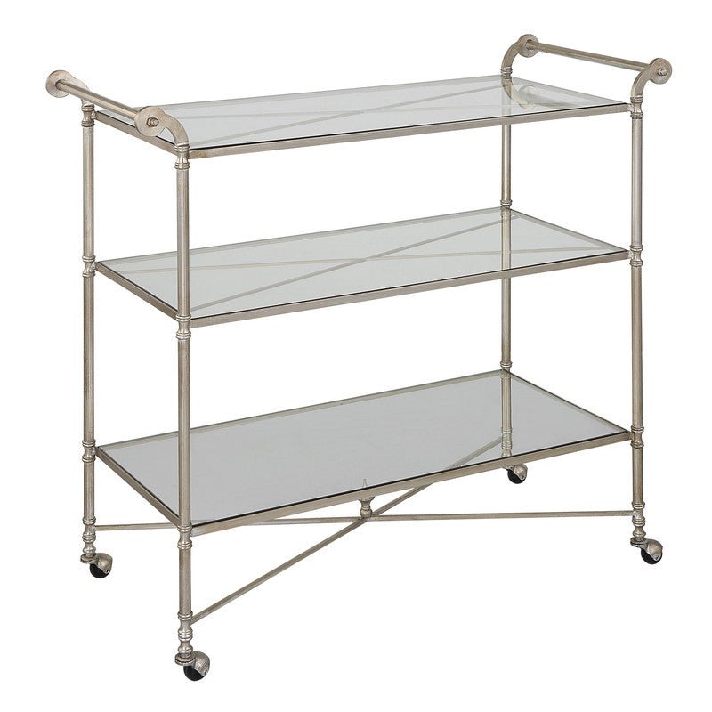 Henzler 106 W x 95 H x 45 D Silver Bar Cart with Mirror Top Serving Carts| Uttermost
