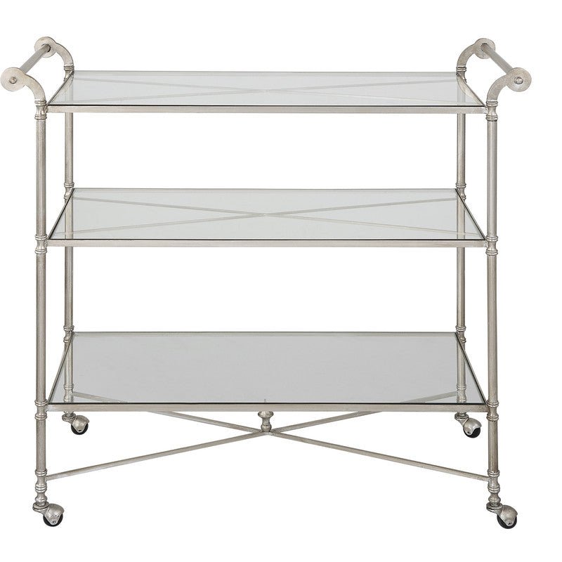 Henzler 106 W x 95 H x 45 D Silver Bar Cart with Mirror Top Serving Carts| Uttermost