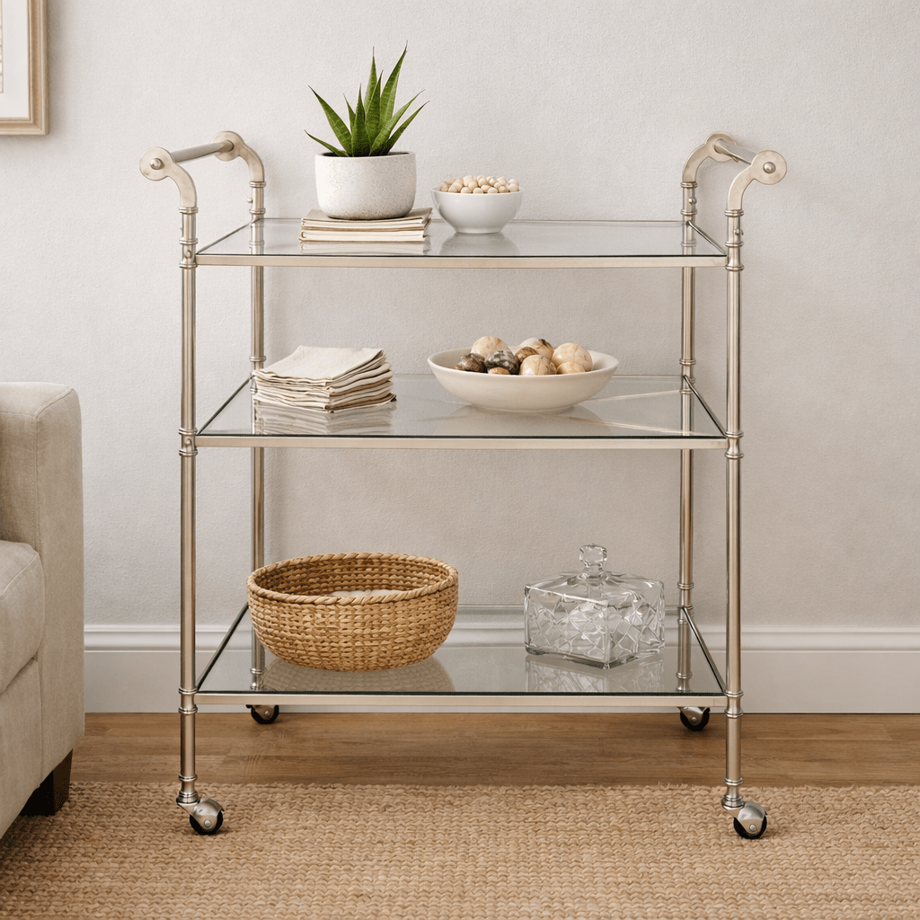 Henzler 106 W x 95 H x 45 D Silver Bar Cart with Mirror Top Serving Carts| Uttermost