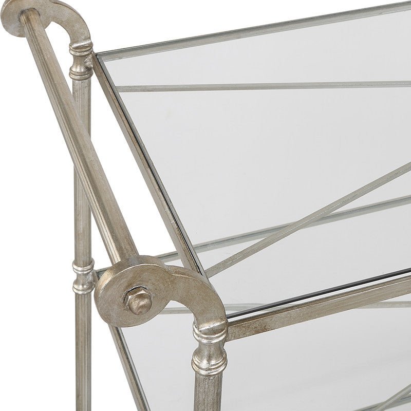 Henzler 106 W x 95 H x 45 D Silver Bar Cart with Mirror Top Serving Carts| Uttermost