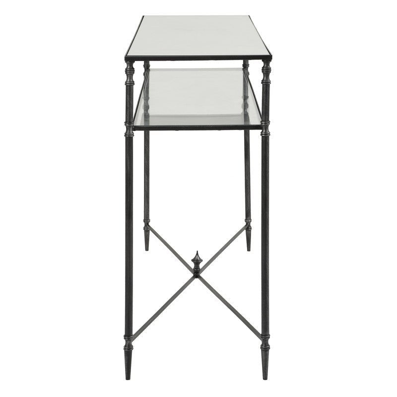 Henzler 114 W x 83 H x 35 D Black Rectangle Console Table with Mirror Top Consoles & Sideboards| Uttermost