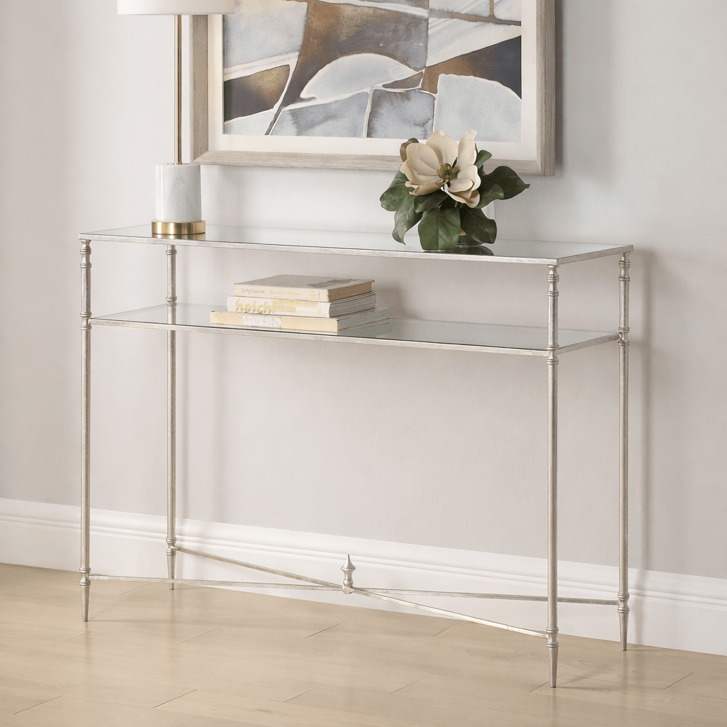 Henzler 114 W x 83 H x 35 D Silver Rectangle Console Table with Mirror Top Consoles & Sideboards| Uttermost