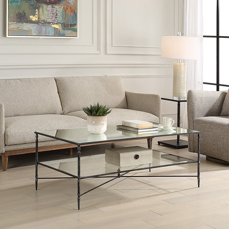 Henzler 121 W x 48 H x 71 D Black Rectangle Coffee Table with Mirror Top Coffee Tables| Uttermost
