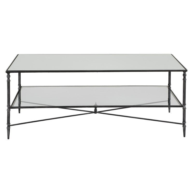 Henzler 121 W x 48 H x 71 D Black Rectangle Coffee Table with Mirror Top Coffee Tables| Uttermost