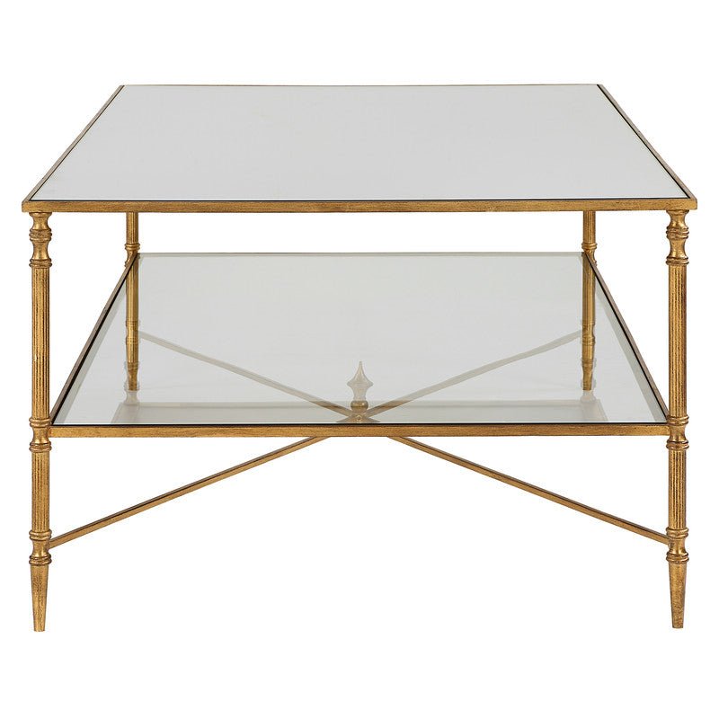 Henzler 121 W x 48 H x 71 D Gold Rectangle Coffee Table with Mirror Top Coffee Tables| Uttermost