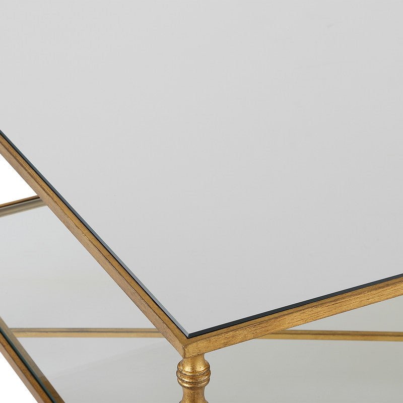 Henzler 121 W x 48 H x 71 D Gold Rectangle Coffee Table with Mirror Top Coffee Tables| Uttermost