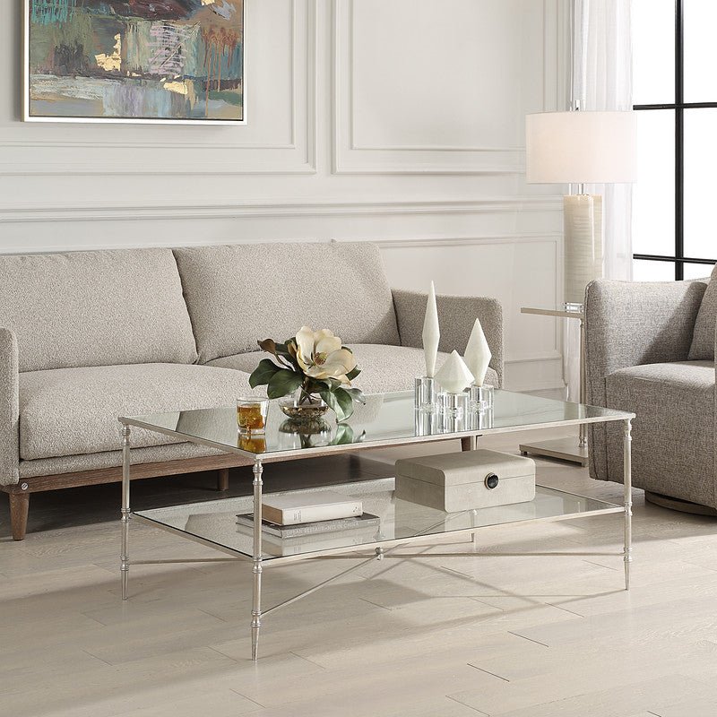 Henzler 121 W x 48 H x 71 D Silver Rectangle Coffee Table with Mirror Top Coffee Tables| Uttermost