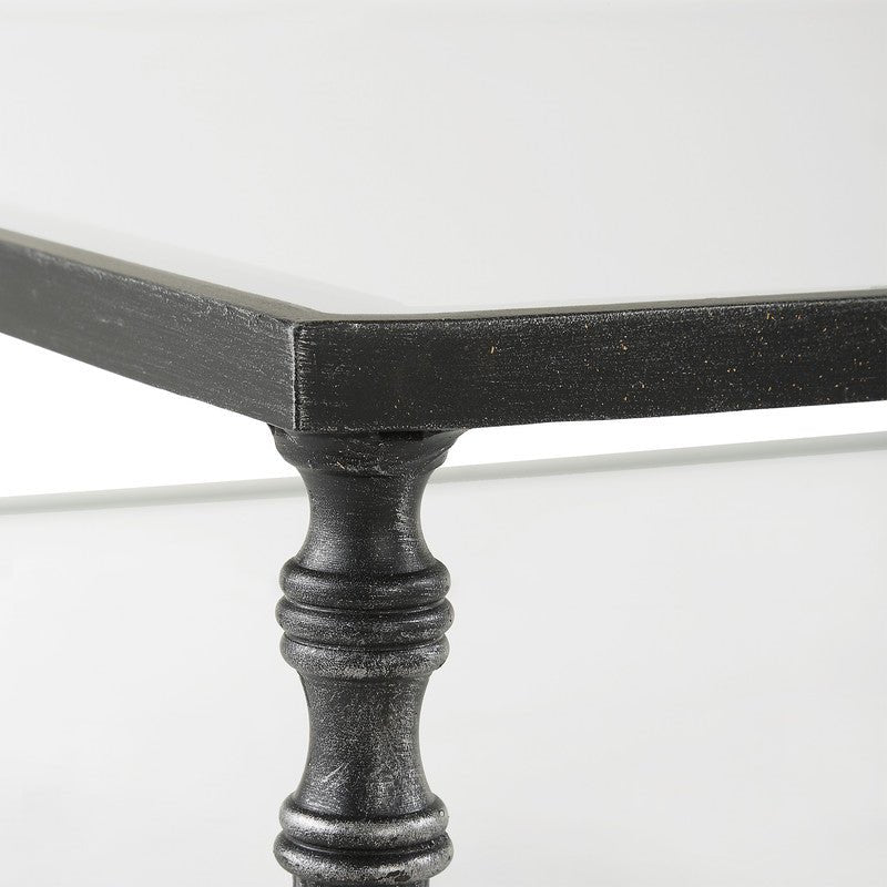 Henzler 126 W x 47 H x 126 D Black Square Coffee Table with Glass Top - Al Rugaib Furniture