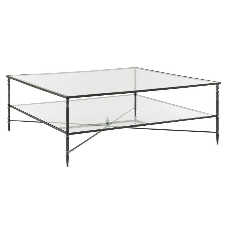 Henzler 126 W x 47 H x 126 D Black Square Coffee Table with Glass Top - Al Rugaib Furniture