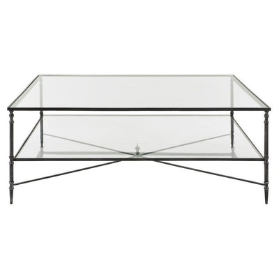 Henzler 126 W x 47 H x 126 D Black Square Coffee Table with Glass Top - Al Rugaib Furniture
