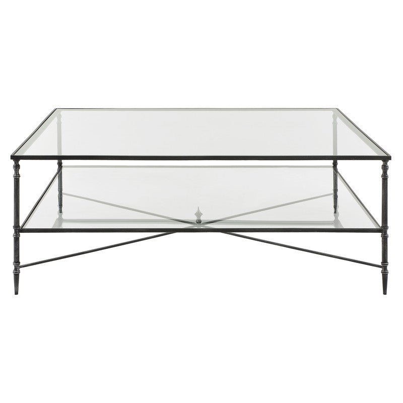 Henzler 126 W x 47 H x 126 D Black Square Coffee Table with Glass Top - Al Rugaib Furniture