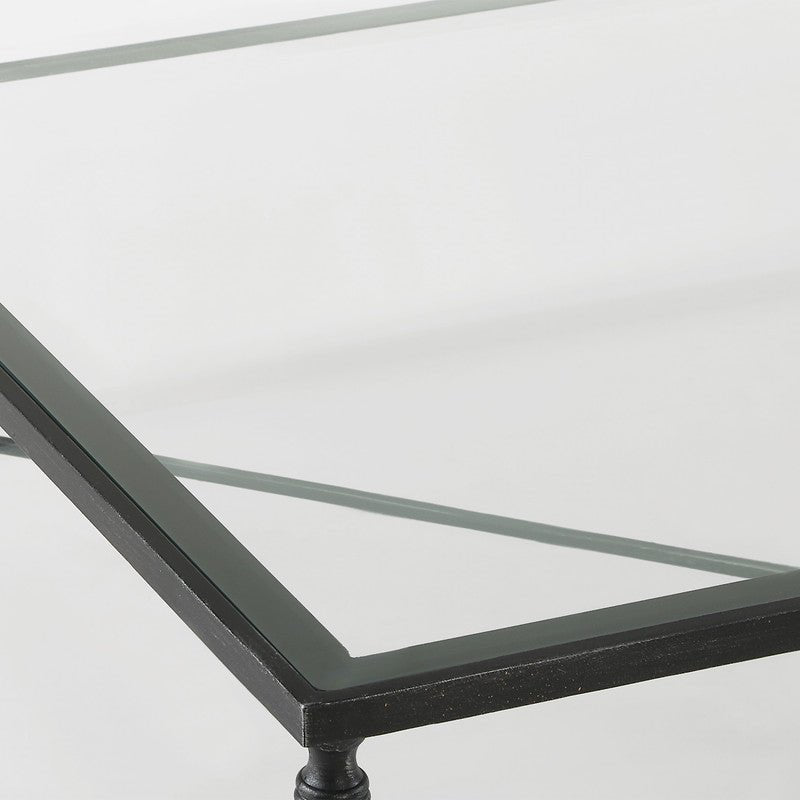 Henzler 126 W x 47 H x 126 D Black Square Coffee Table with Glass Top - Al Rugaib Furniture