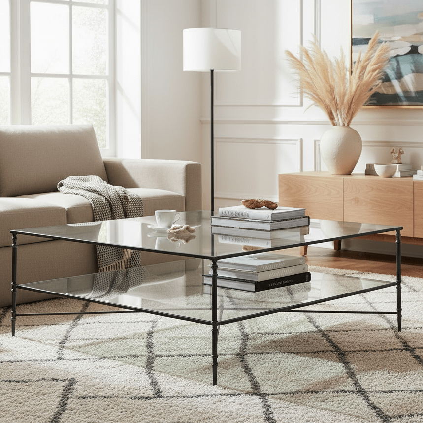 Henzler 126 W x 47 H x 126 D Black Square Coffee Table with Mirror Top Coffee Tables| Uttermost