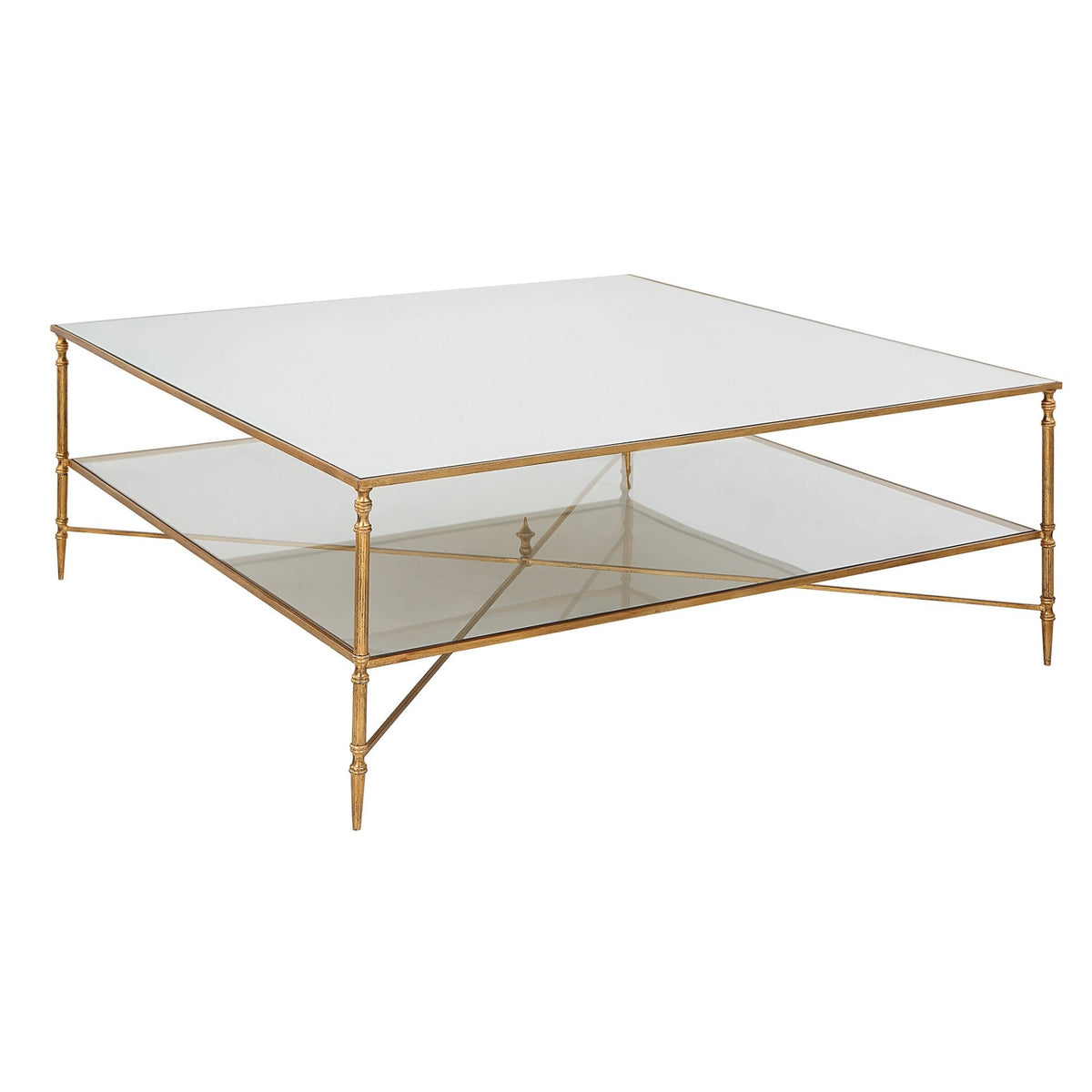 Henzler 126 W x 47 H x 126 D Champagne Square Coffee Table with Mirror Top Coffee Tables| Uttermost