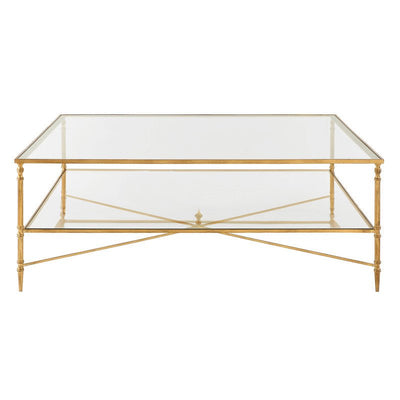 Henzler 126 W x 47 H x 126 D Gold Square Coffee Table with Glass Top - Al Rugaib Furniture