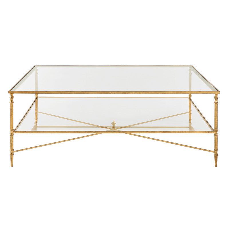 Henzler 126 W x 47 H x 126 D Gold Square Coffee Table with Glass Top - Al Rugaib Furniture