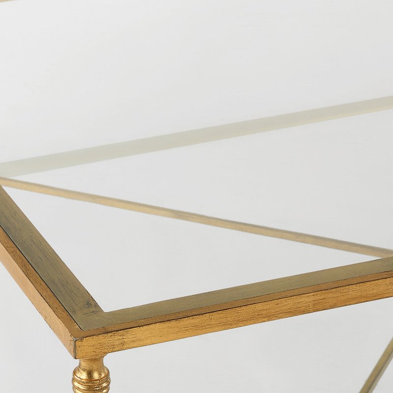 Henzler 126 W x 47 H x 126 D Gold Square Coffee Table with Glass Top - Al Rugaib Furniture