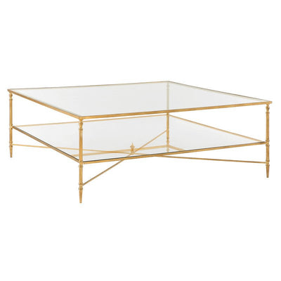 Henzler 126 W x 47 H x 126 D Gold Square Coffee Table with Glass Top - Al Rugaib Furniture