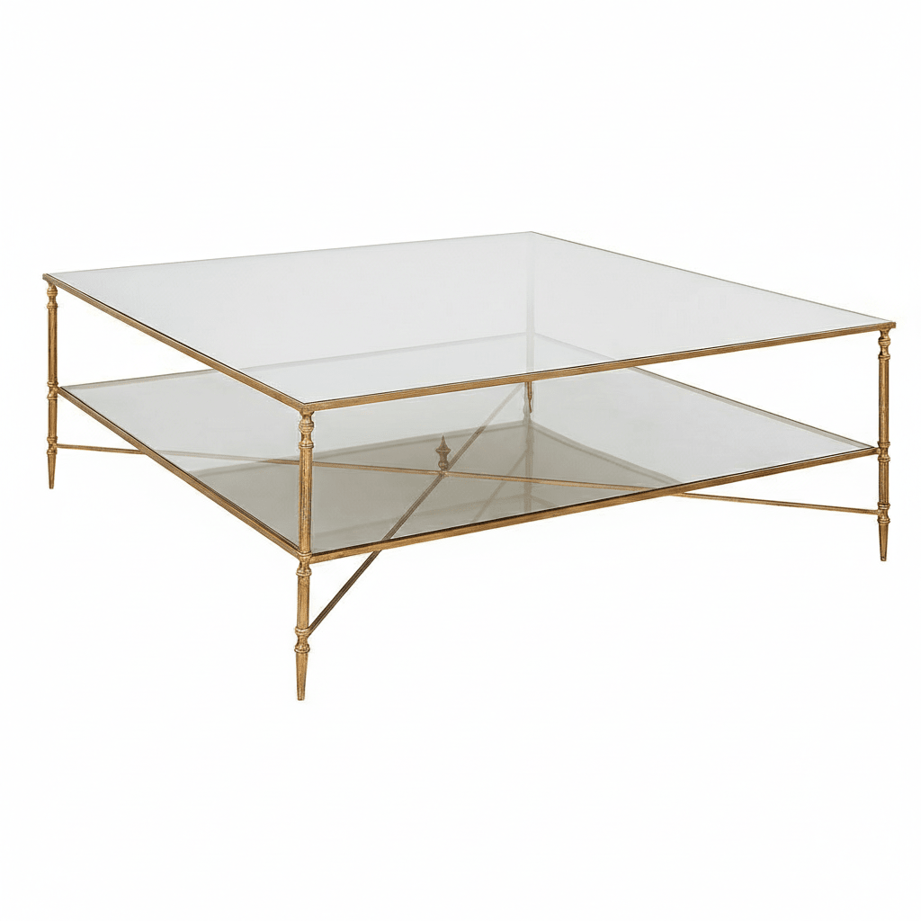 Henzler 126 W x 47 H x 126 D Gold Square Coffee Table with Glass Top Coffee Tables| Uttermost