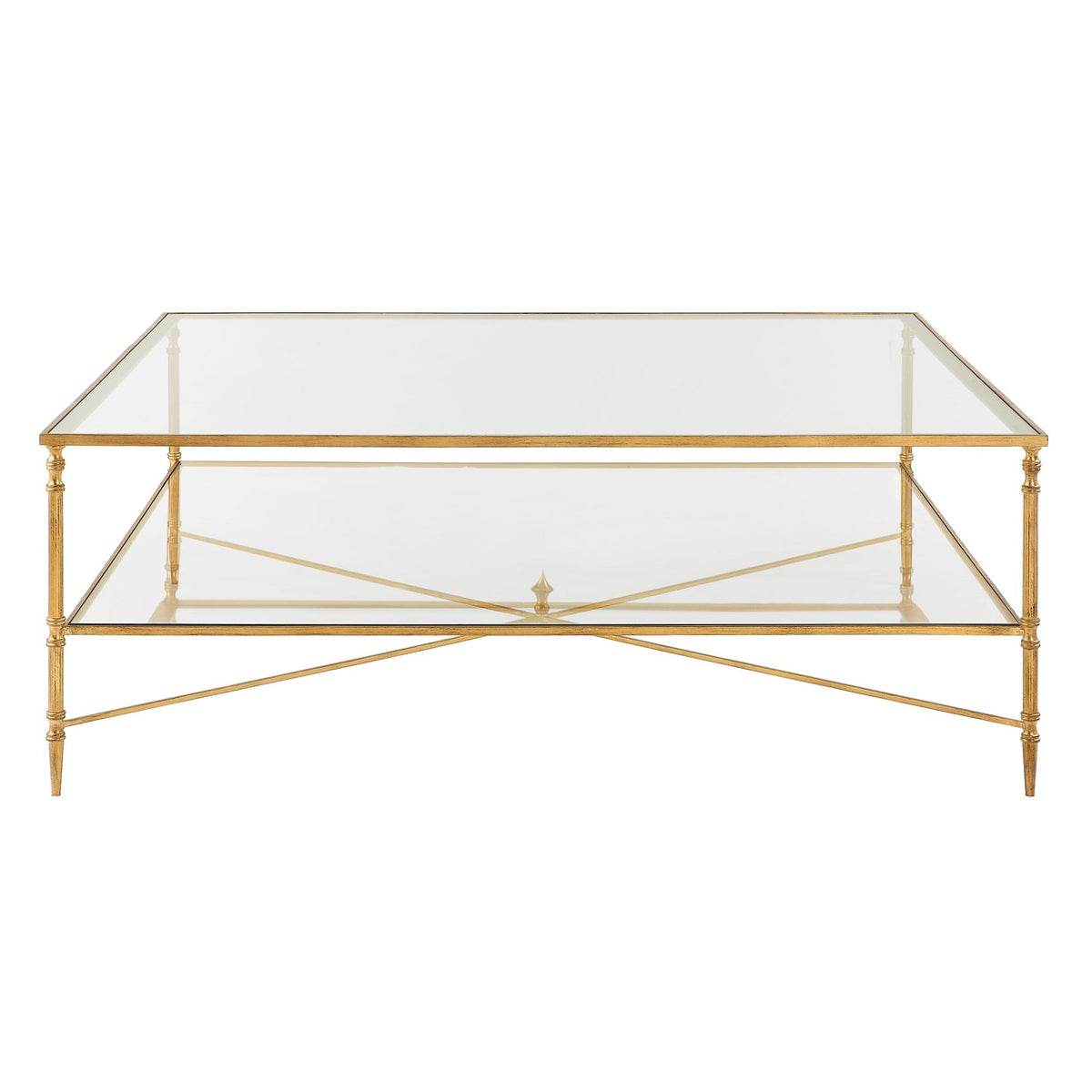 Henzler 126 W x 47 H x 126 D Gold Square Coffee Table with Glass Top Coffee Tables| Uttermost