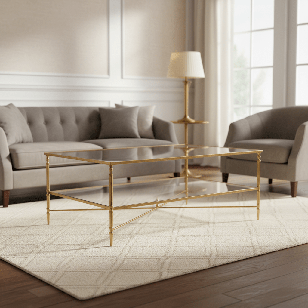 Henzler 126 W x 47 H x 126 D Gold Square Coffee Table with Glass Top Coffee Tables| Uttermost