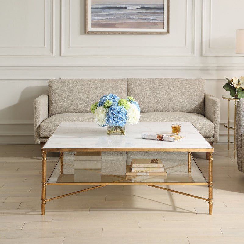 Henzler 126 W x 47 H x 126 D Square Coffee Table with Marble Top - Al Rugaib Furniture