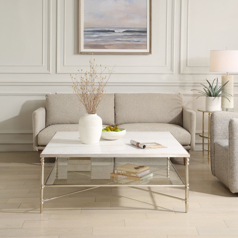 Henzler 126 W x 47 H x 126 D Square Coffee Table with Marble Top - Al Rugaib Furniture