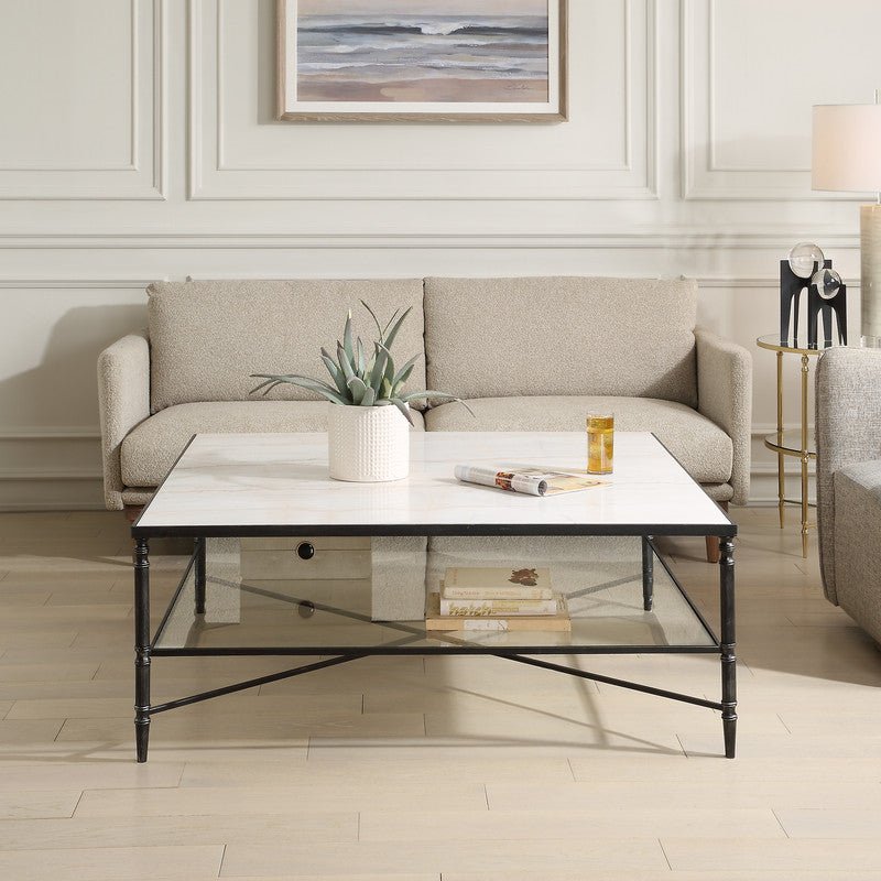 Henzler 126 W x 47 H x 126 D Square Coffee Table with Marble Top - Al Rugaib Furniture
