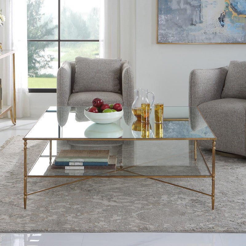 Henzler 126 W x 47 H x 126 D Square Coffee Table with Marble Top - Al Rugaib Furniture