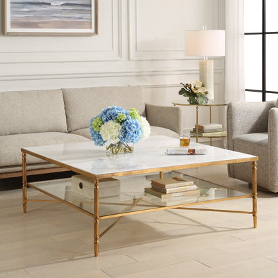 Henzler 126 W x 47 H x 126 D Square Coffee Table with Marble Top - Al Rugaib Furniture