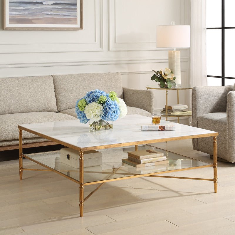 Henzler 126 W x 47 H x 126 D Square Coffee Table with Marble Top - Al Rugaib Furniture