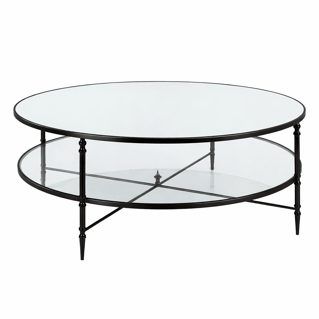 Henzler 126 W x 49 H x 126 D Black Round Coffee Table with Mirror Top Coffee Tables| Uttermost