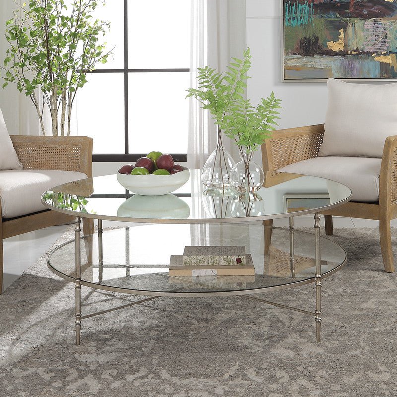 Henzler 126 W x 49 H x 126 D Silver Round Coffee Table with Mirror Top Coffee Tables| Uttermost