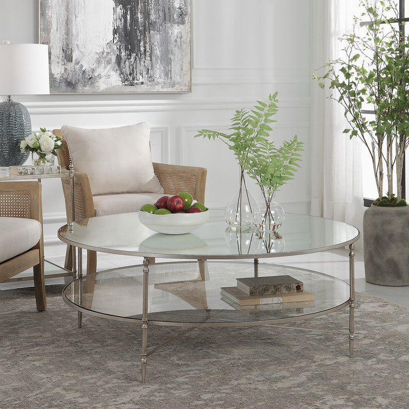 Henzler 126 W x 49 H x 126 D Silver Round Coffee Table with Mirror Top Coffee Tables| Uttermost