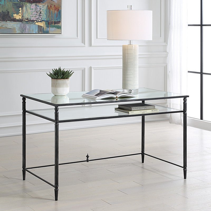 Henzler 132 W x 76 H x 71 D Rectangle Desk with Mirror Top - Al Rugaib Furniture