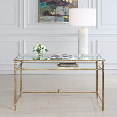 Henzler 132 W x 76 H x 71 D Rectangle Desk with Mirror Top - Al Rugaib Furniture