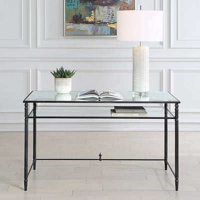 Henzler 132 W x 76 H x 71 D Rectangle Desk with Mirror Top - Al Rugaib Furniture