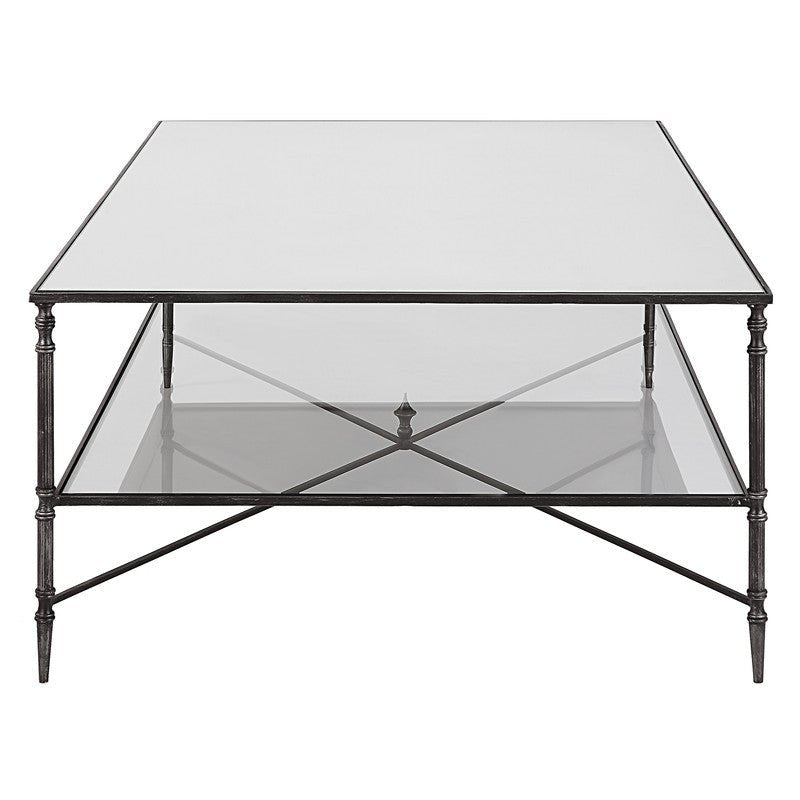 Henzler 136 W x 48 H x 86 D Black Rectangle Coffee Table with Mirror Top Coffee Tables| Uttermost