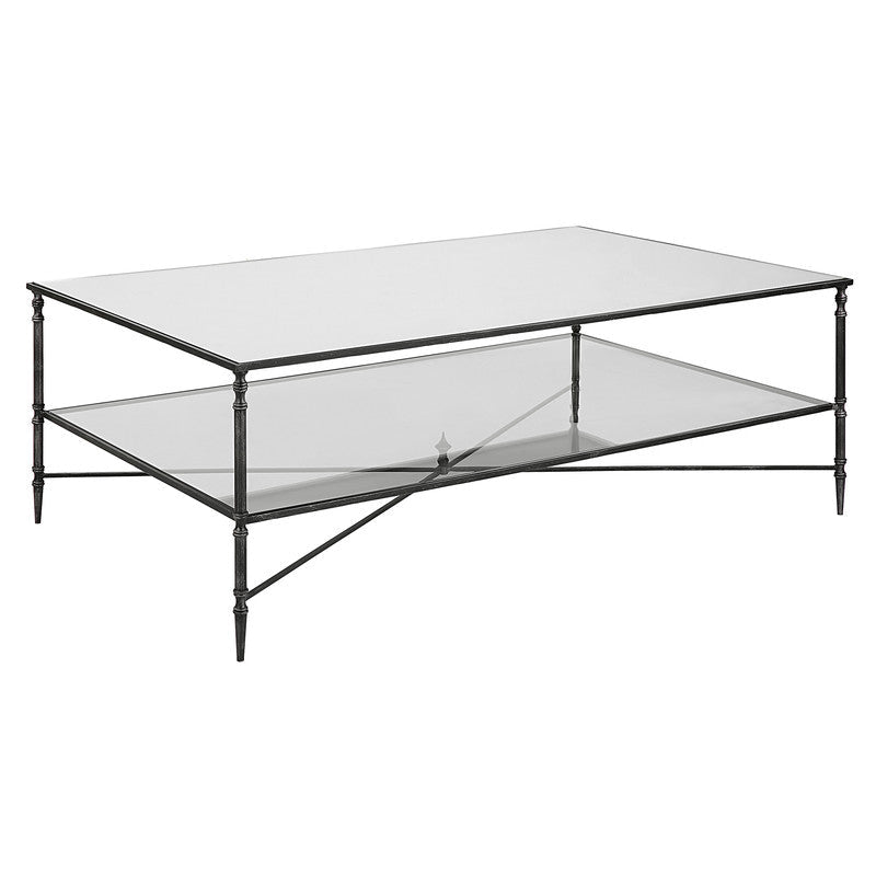 Henzler 136 W x 48 H x 86 D Black Rectangle Coffee Table with Mirror Top Coffee Tables| Uttermost