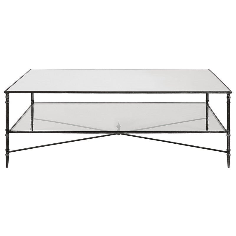 Henzler 136 W x 48 H x 86 D Black Rectangle Coffee Table with Mirror Top Coffee Tables| Uttermost