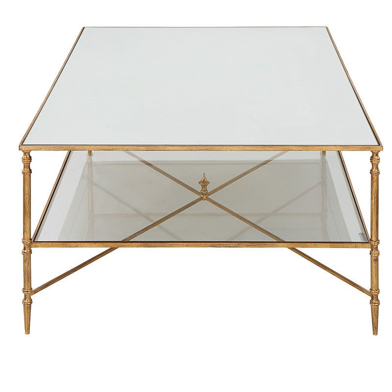 Henzler 136 W x 48 H x 86 D Gold Rectangle Coffee Table with Mirror Top Coffee Tables| Uttermost